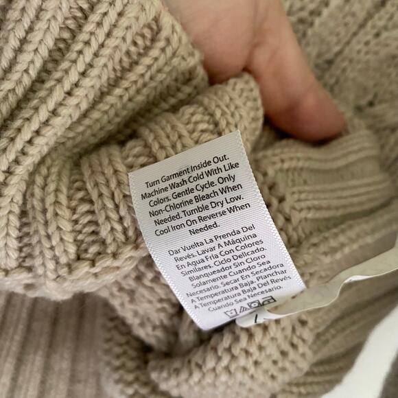 Chunky Knit Cable Sweater Turtleneck Light Tan Free Assembly Womens Size Large - Picture 3 of 7